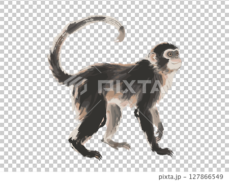 Graceful Monkey in Traditional East Asian Ink Wash Style 127866549