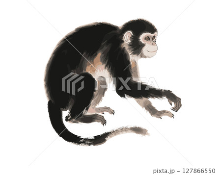 Graceful Monkey in Traditional East Asian Ink Wash Style 127866550