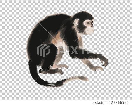 Graceful Monkey in Traditional East Asian Ink Wash Style 127866550