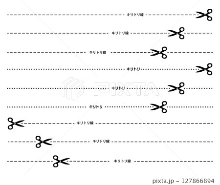 シンプルな切り取り線とはさみのイラスト素材 127866894