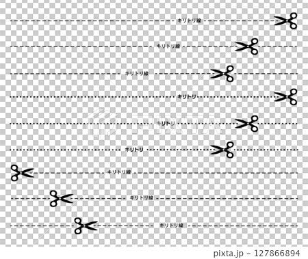 シンプルな切り取り線とはさみのイラスト素材 127866894