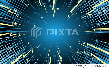 A template for cartoon comics. Blue rays with...のイラスト素材 [127866974] - PIXTA
