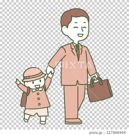 A father taking his child to kindergarten A father taking his child to kindergarten 127866994