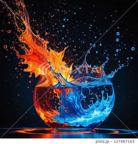 火と水が融合するボウルからのスプラッシュ 127867165