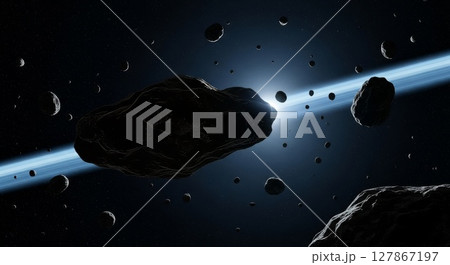 Asteroid Field Near Planetary Atmosphere Cosmic Space Exploration Concept Art 127867197