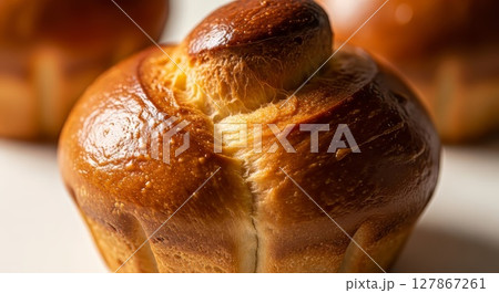 Golden Brioche Bun Closeup Artisan Bakery Fresh Pastry Texture Detail 127867261