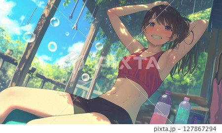 爽やかな夏の景色と女子高生 爽やかな夏の景色と女子高生 127867294