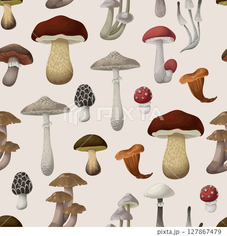 Seamless pattern with different mushrooms. Vector. Seamless pattern with different mushrooms. Vector. 127867479