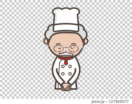 一位資深男廚師低頭道歉的上半身插圖 127868077