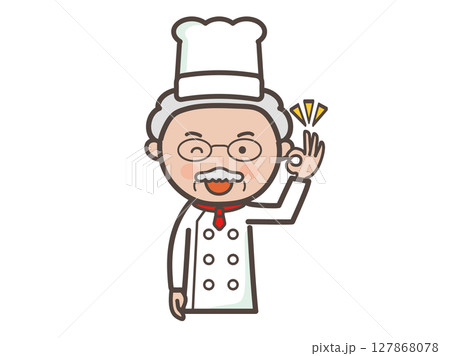 了解してOKサインを送るベテラン男性コックさんの上半身イラスト 127868078