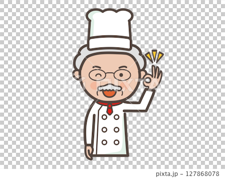 資深男廚師打出「OK」手勢的上半身插圖 127868078