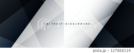 Black and white modern wide banner with polygonal shapes. 127868114