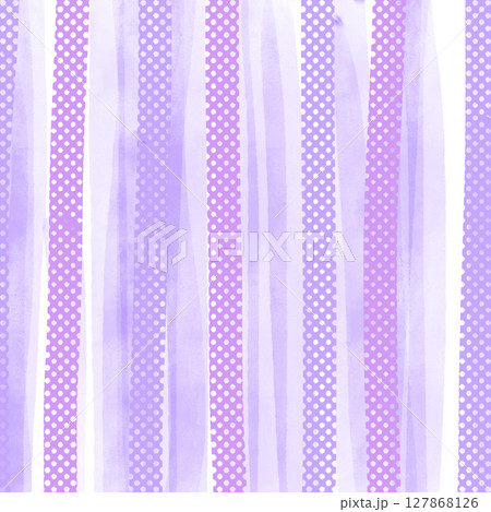 パープルのぼんやりした水彩とドットのストライプ背景イラスト 127868126