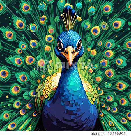 かわいいドット絵　クジャクさん ラインスタンプ風   127868484