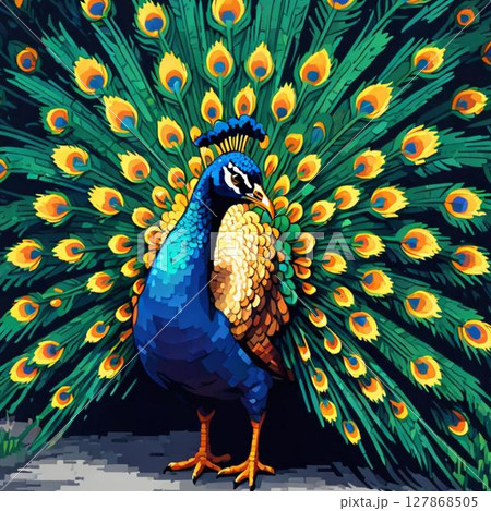 かわいいドット絵 クジャクさん ラインスタンプ風 かわいいドット絵 クジャクさん ラインスタンプ風 127868505