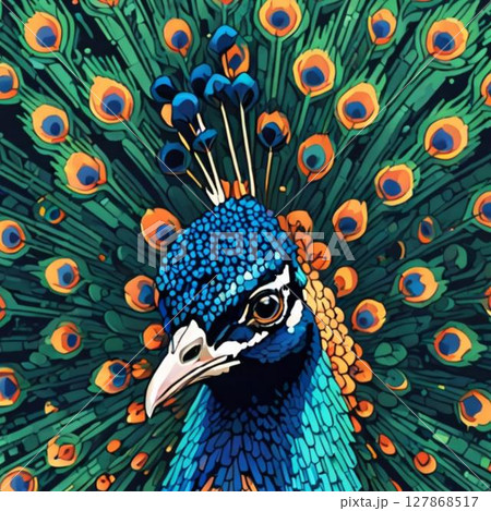 かわいいドット絵　クジャクさん ラインスタンプ風   127868517