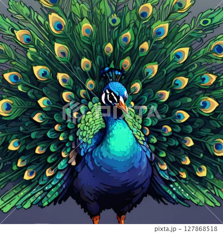 かわいいドット絵　クジャクさん ラインスタンプ風   127868518