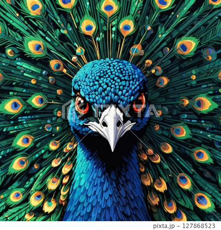 かわいいドット絵　クジャクさん ラインスタンプ風   127868523