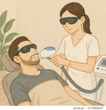 髭脱毛を受ける男性 髭脱毛を受ける男性 127868697