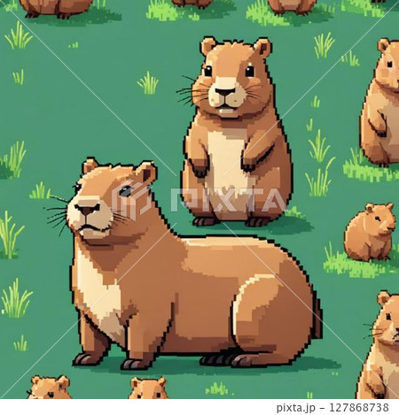 かわいいドット絵　カピバラさん ラインスタンプ風   127868738