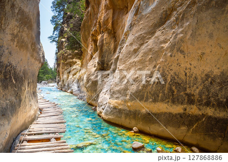 National Park Samaria Gorge, hiking trail. Crete, Greece 127868886
