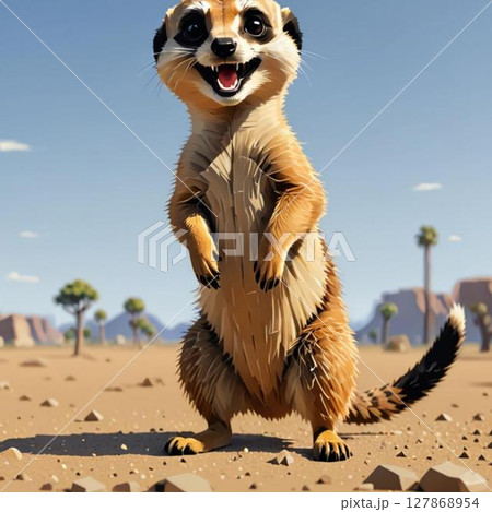 かわいいドット絵　ミーアキャットさん ラインスタンプ風   127868954