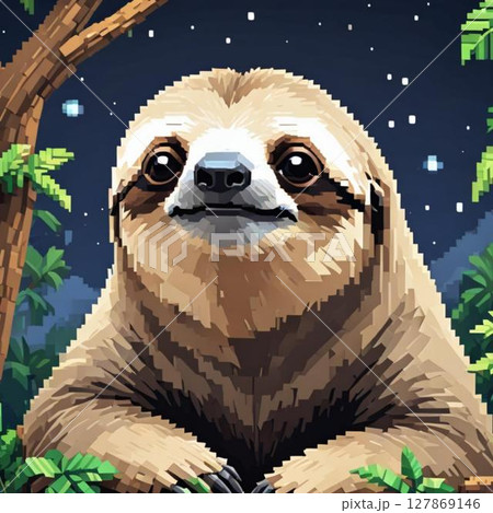 かわいいドット絵 ナマケモノさん ラインスタンプ風 かわいいドット絵 ナマケモノさん ラインスタンプ風 127869146