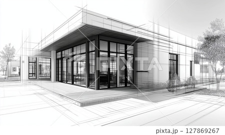 Modern Architectural Sketch of a Building 127869267