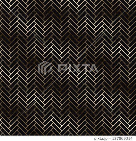 Vector golden seamless ornamental luxury geometric tile pattern - outline art deco rich design. Repeatable elegant royal background. Symmetry endless print 127869314