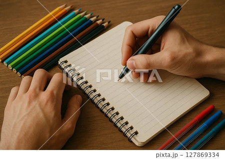 Students Hands Writing in Notebook with Pen Close-Up Students Hands Writing in Notebook with Pen Close-Up 127869334