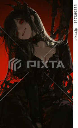 Mysterious Goth Anime Girl with Red Eyes 127869356