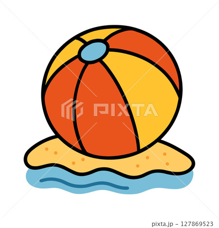 ビーチボールのかわいいイラスト（夏・手描き風・フラットデザイン） 127869523