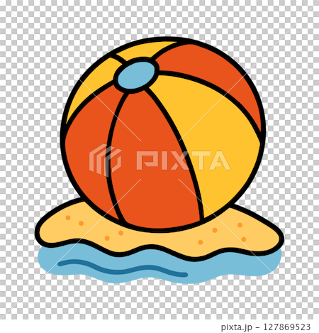 ビーチボールのかわいいイラスト（夏・手描き風・フラットデザイン） 127869523