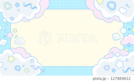 ふわふわの雲と星のゆめかわいいパステル背景フレーム 127869812