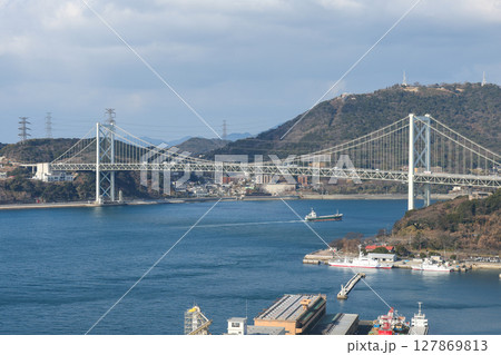 福岡県　北九州市　門司港レトロ展望室からの眺め　関門橋 127869813