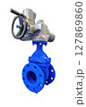 Innovative valve design showcasing sturdy construction and precision engineering in vibrant blue. Isolated on white background. 127869860