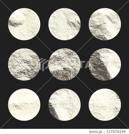 Silver foil, shiny handmade circles. Golden glittering texture, pattern. Luxury shining hand drawn background. Wedding, greeting card decoration elements. Modern minimalist art. Vector illustration Silver foil, shiny handmade circles. Golden glittering texture, pattern. Luxury shining hand drawn background. Wedding, greeting card decoration elements. Modern minimalist art. Vector illustration 127870294