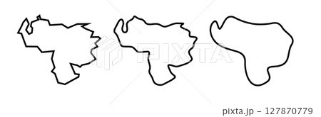 Venezuela country black outline silhouettes in three different levels of smoothness. Simplified maps. Vector icons isolated on white background. Venezuela country black outline silhouettes in three different levels of smoothness. Simplified maps. Vector icons isolated on white background. 127870779