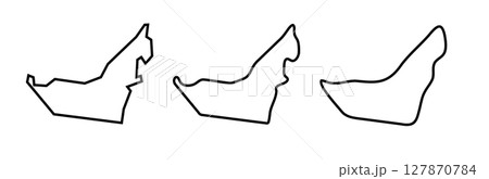 United Arab Emirates country black outline silhouettes in three different levels of smoothness. Simplified maps. Vector icons isolated on white background. United Arab Emirates country black outline silhouettes in three different levels of smoothness. Simplified maps. Vector icons isolated on white background. 127870784