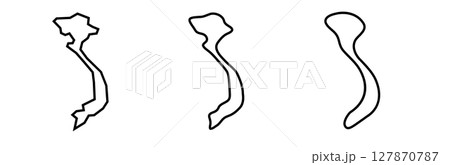Vietnam country black outline silhouettes in three different levels of smoothness. Simplified maps. Vector icons isolated on white background. 127870787