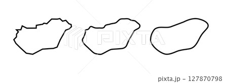 Hungary country black outline silhouettes in three different levels of smoothness. Simplified maps. Vector icons isolated on white background. Hungary country black outline silhouettes in three different levels of smoothness. Simplified maps. Vector icons isolated on white background. 127870798