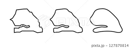 Senegal country black outline silhouettes in three different levels of smoothness. Simplified maps. Vector icons isolated on white background. Senegal country black outline silhouettes in three different levels of smoothness. Simplified maps. Vector icons isolated on white background. 127870814