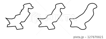 Pakistan country black outline silhouettes in three different levels of smoothness. Simplified maps. Vector icons isolated on white background. 127870821