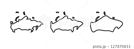 Russia country black outline silhouettes in three different levels of smoothness. Simplified maps. Vector icons isolated on white background. 127870831