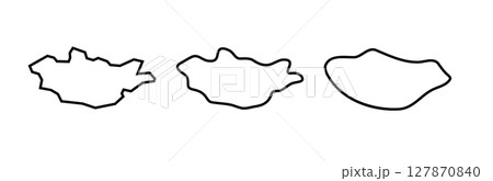 Mongolia country black outline silhouettes in three different levels of smoothness. Simplified maps. Vector icons isolated on white background. 127870840