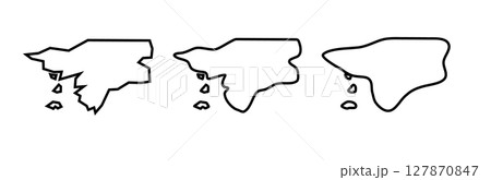 Guinea-Bissau country black outline silhouettes in three different levels of smoothness. Simplified maps. Vector icons isolated on white background. Guinea-Bissau country black outline silhouettes in three different levels of smoothness. Simplified maps. Vector icons isolated on white background. 127870847