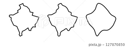 Kosovo country black outline silhouettes in three different levels of smoothness. Simplified maps. Vector icons isolated on white background. 127870850