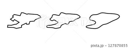 Kyrgyzstan country black outline silhouettes in three different levels of smoothness. Simplified maps. Vector icons isolated on white background. Kyrgyzstan country black outline silhouettes in three different levels of smoothness. Simplified maps. Vector icons isolated on white background. 127870855