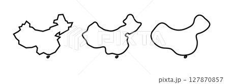 China country black outline silhouettes in three different levels of smoothness. Simplified maps. Vector icons isolated on white background. 127870857