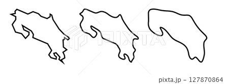 Costa Rica country black outline silhouettes in three different levels of smoothness. Simplified maps. Vector icons isolated on white background. 127870864